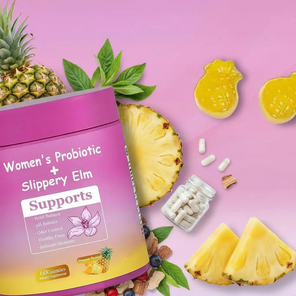 Womens Probiotic Slippery Elm Gummies Yeast Balance Intimate Moisture Support Dietary Supplement Healthy Flora