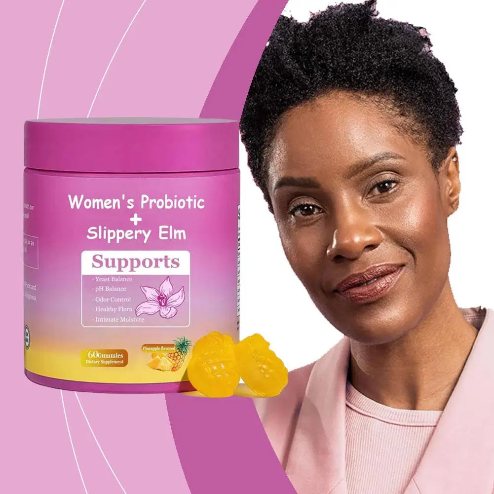 Womens Probiotic Slippery Elm Gummies Yeast Balance Intimate Moisture Support Dietary Supplement Healthy Flora