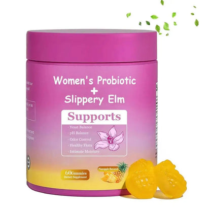 Womens Probiotic Slippery Elm Gummies Yeast Balance Intimate Moisture Support Dietary Supplement Healthy Flora