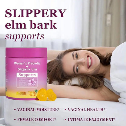 Womens Probiotic Slippery Elm Gummies Yeast Balance Intimate Moisture Support Dietary Supplement Healthy Flora