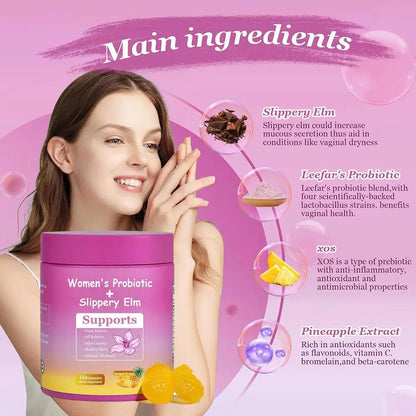 Womens Probiotic Slippery Elm Gummies Yeast Balance Intimate Moisture Support Dietary Supplement Healthy Flora